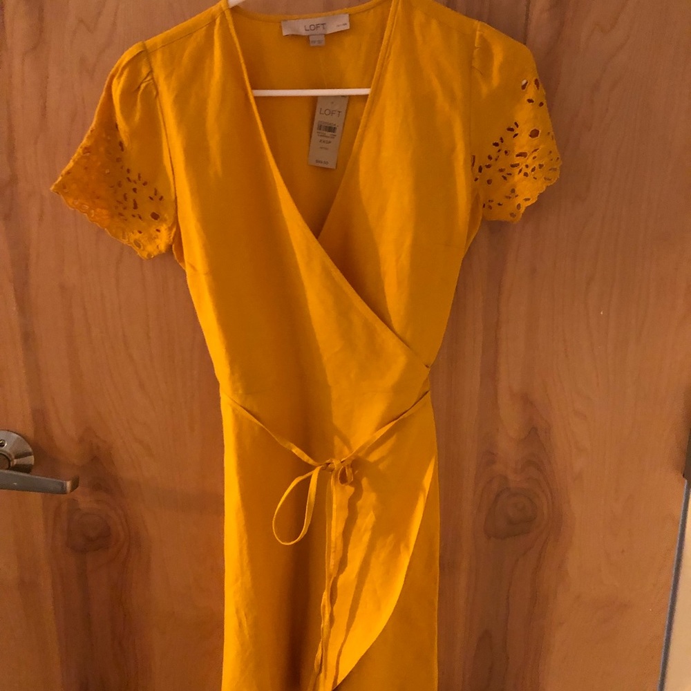 Yellow wrap sun dress eyelit sleeves